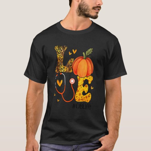 T-shirt Infirmière Leopard Citrouille Thanksgiving Love OB (Devant)