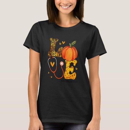 T-shirt Infirmière Leopard Citrouille Thanksgiving Love On (Devant)