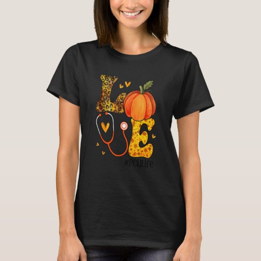 T-shirt Infirmière Leopard Citrouille Thanksgiving Love PC (Devant)