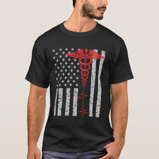 T-shirt Infirmière mince Red Line Caduceus American Flag (Devant)