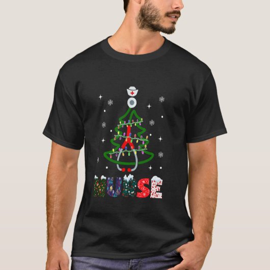 T-shirt Infirmière Noël Arbre Stethoscope Infirmière Noël (Devant)