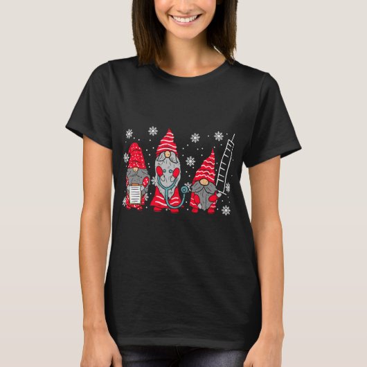 T-shirt Infirmière Noël Gnomes mignonnes Noël Scrub Top po (Devant)