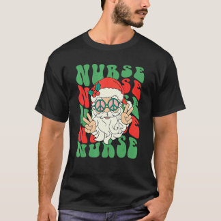 T-shirt Infirmière Noël Rétro Hippie Père Noël Famille Ass