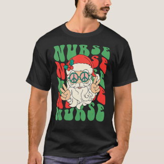 T-shirt Infirmière Noël Rétro Hippie Père Noël Famille Cor