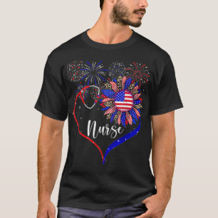 T-shirt Infirmière patriotique 4 juillet Sunflower Love