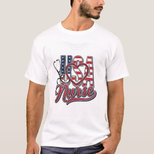 T-shirt Infirmière Patriotique USA Cœur Stethoscope Chemis