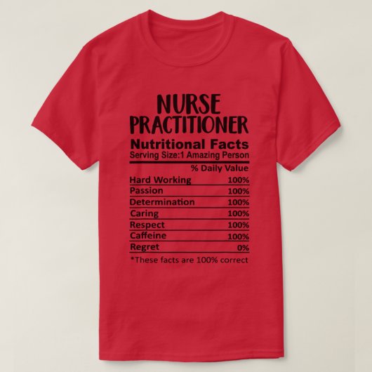T-shirt Infirmière praticienne Nutrition Facts drôle (Design devant)
