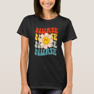 T-shirt Infirmière Rétro Groovy Visage Heureux Fleur de Ma