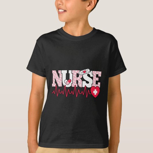 T-shirt Infirmière rose mignonne battement de coeur (Devant)