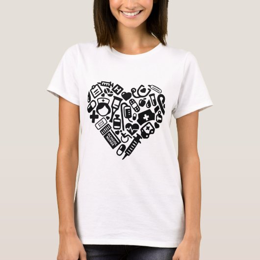 T-shirt Infirmière scolaire; Coeur, fauteuil roulant, croi (Devant)