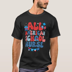 T-shirt Infirmière Scolaire Tout Américain Drapeau América