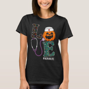 T-shirt Infirmière Scrub Halloween Scary Citrouille Love I