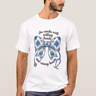 T-shirt Infirmière Stéthoscope à Noeud Papillon Floral Gra