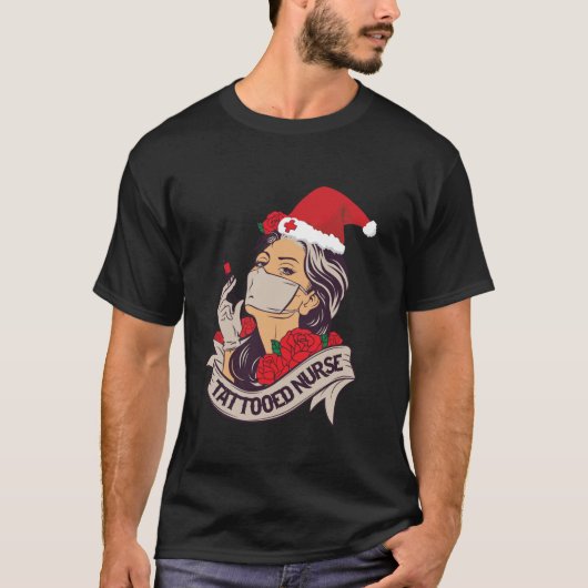 T-shirt Infirmière tatouée RN Noël Santa Hat Infirmière Pr (Devant)