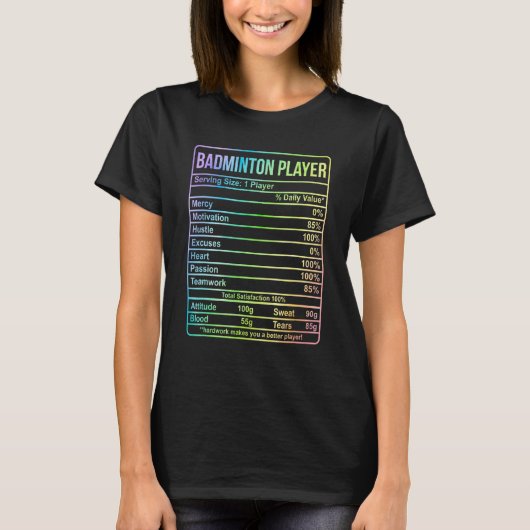 T-shirt Information Du Joueur De Badminton Et Faits Nutrit (Devant)