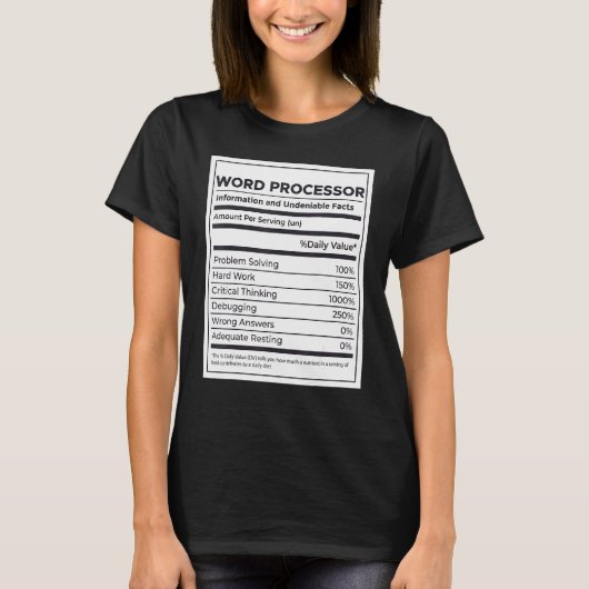 T-shirt Informations nutritionnelles sur le processeur Wor (Devant)