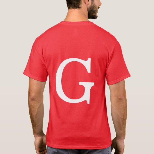 T-shirt Initial Letter Monogram Red White Plain Simple (Dos)