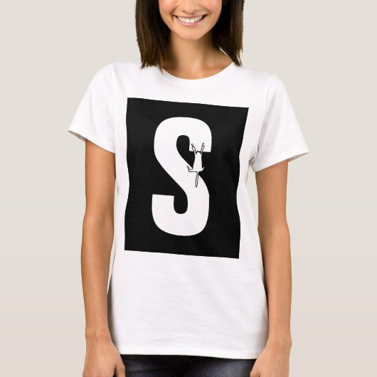 T-shirt Initiale avec/ pendaison chat doodle drôle (Devant)