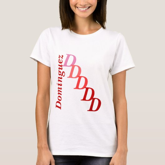 T-shirt - Initiale dans les tons rouges avec nom (Devant)