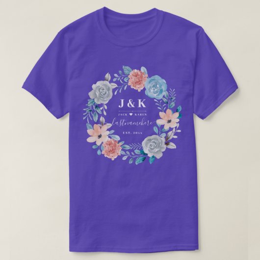 T-shirt Initiales Florales Monogrammes Nom de famille pers (Design devant)