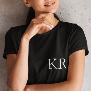 T-shirt Initiales monogrammes Élégant noir moderne