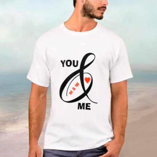 T-shirt Initiales romantiques personnalisées Coeur