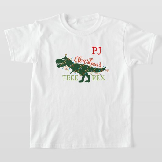 T-shirt Initiales rouges de l'arbre de Noël-Rex Dinosaure (Poser)