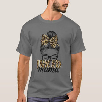 T-shirt Inked Mama Messy Bun Mom Life Leopard Tattooed Mom