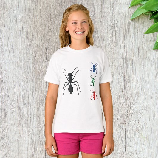 T-shirt Insectes de silhouettes de fourmi Noir Bleu Vert e
