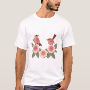 T-shirt Inséparables roses mignons et Roses floraux