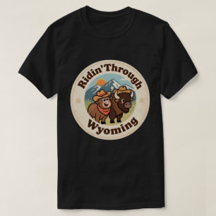 T-shirt Insigne Rétro Wyoming_ Bison avec Chaîne de Montag