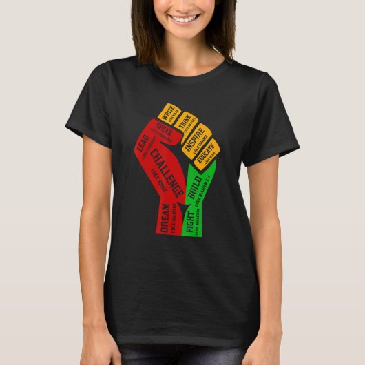 T-shirt Inspiring Black Leaders Power Fist Hand Black Hist (Devant)