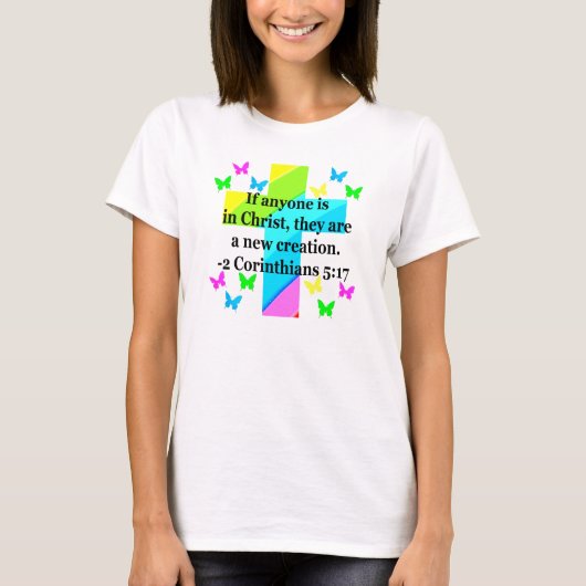 T-SHIRT INSPIRING RAINBOW CROSS 2 CORINTHIAN 5:17 (Devant)
