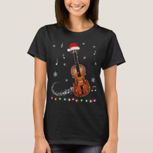 T-shirt Instrument de violon Noël Chapeau Noël lumières No