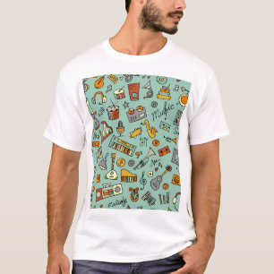 T-shirt Instruments de musique, motif de croquis vintage.