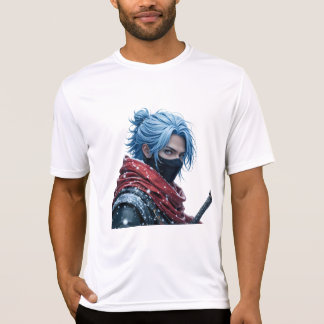 T-shirt Intense Blue-Haired Swordsman in Snowy Setting Por