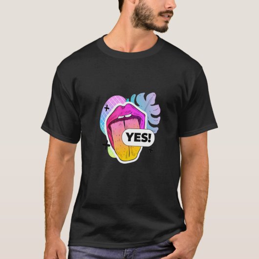 T-shirt Internet Dit Oui Baiser Bouche Langue Lèvres (Devant)