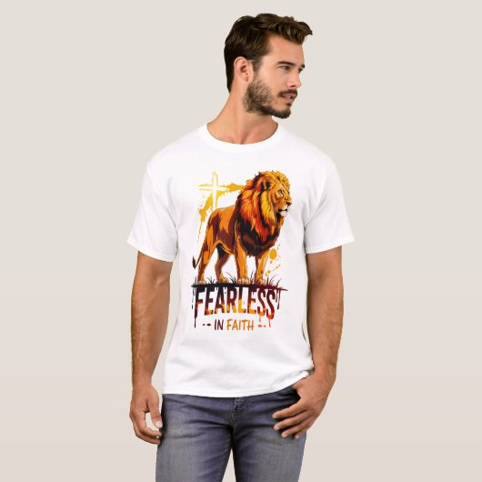 T-shirt Intrépide dans la foi Lion Graphique (Devant entier)