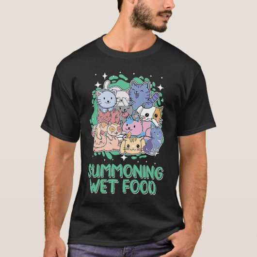 T-shirt Invocation de Nourriture Humide Chat Humour Chat (Devant)