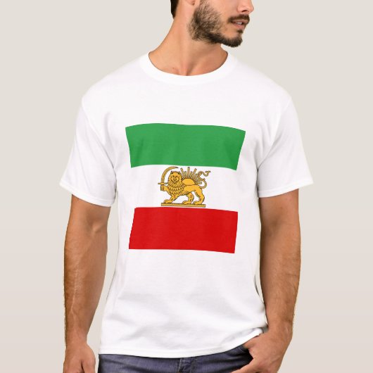 T-shirt Iran, drapeau perse avec Lion, Shah d'Iran (Devant)