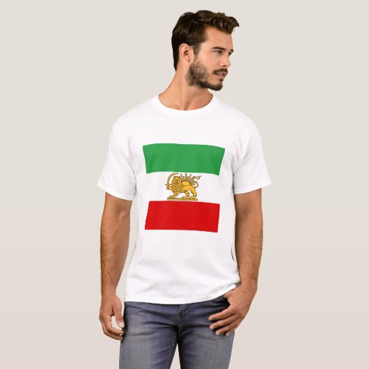 T-shirt Iran, drapeau perse avec Lion, Shah d'Iran (Devant entier)