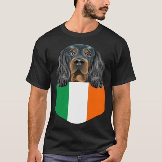 T-shirt Ireland Flag Gordon Setter Dog In Pocket (Devant)