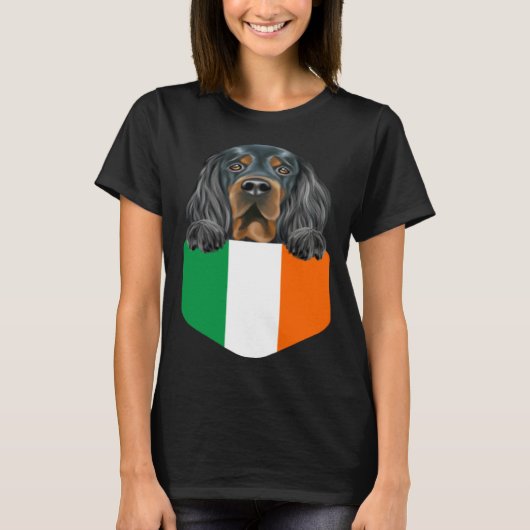 T-shirt Ireland Flag Gordon Setter Dog In Pocket (Devant)