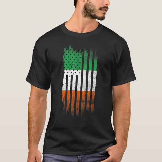 T-shirt Ireland Shamrock American flag Patrick's day Cool  (Devant)