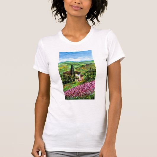 T-shirt IRIS EN TOSCANE /Champs de fleurs violettes vertes (Devant)