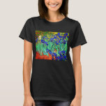 T-shirt Irises par Vincent Van Gogh<br><div class="desc">Vincent Van Gogh Irises. Peint en 1889, il fait partie du tableau qu'il a créé dans l'asile Saint Paul-de-Mausole à Saint-Rémy-de-Provence en France. C'est une peinture à l'huile. Cette peinture à l'huile de paysage de beaux-arts représente un champ de plantes de fleurs d'iris. Vincent Van Gogh était un artiste célèbre....</div>