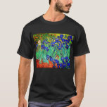 T-shirt Irises par Vincent Van Gogh<br><div class="desc">Vincent Van Gogh Irises. Peint en 1889, il fait partie du tableau qu'il a créé dans l'asile Saint Paul-de-Mausole à Saint-Rémy-de-Provence en France. C'est une peinture à l'huile. Cette peinture à l'huile de paysage de beaux-arts représente un champ de plantes de fleurs d'iris. Vincent Van Gogh était un artiste célèbre....</div>