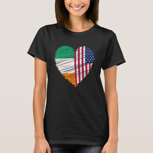 T-shirt Irish American Flag Heart Dual Citide Pride (Devant)