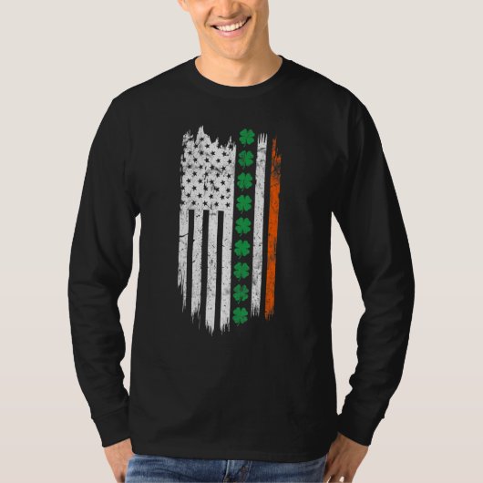 T-shirt Irish American flag Patrick's day Ireland Shamrock (Devant)