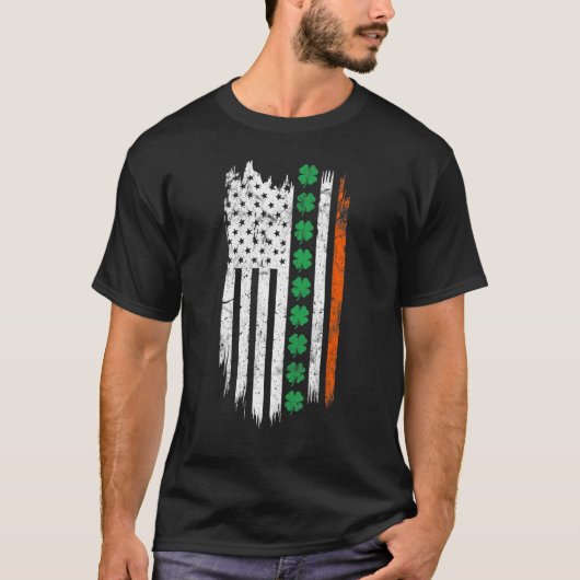 T-shirt Irish American flag Patrick's day Ireland Shamrock (Devant)